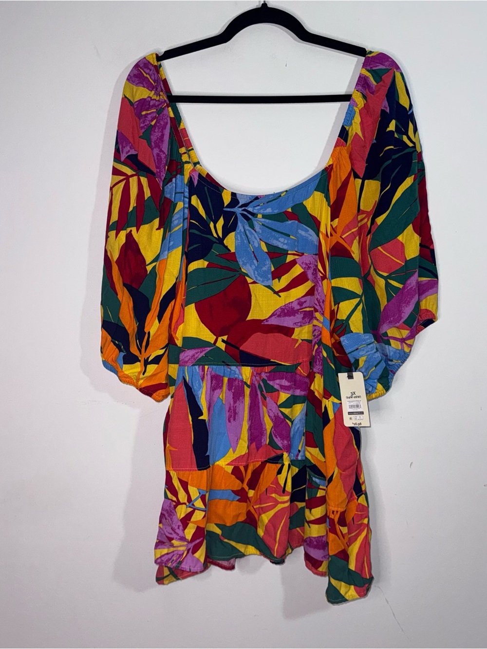 Terra & Sky 3X Tropical Floral Babydoll Dress Plus Size Boho NWT